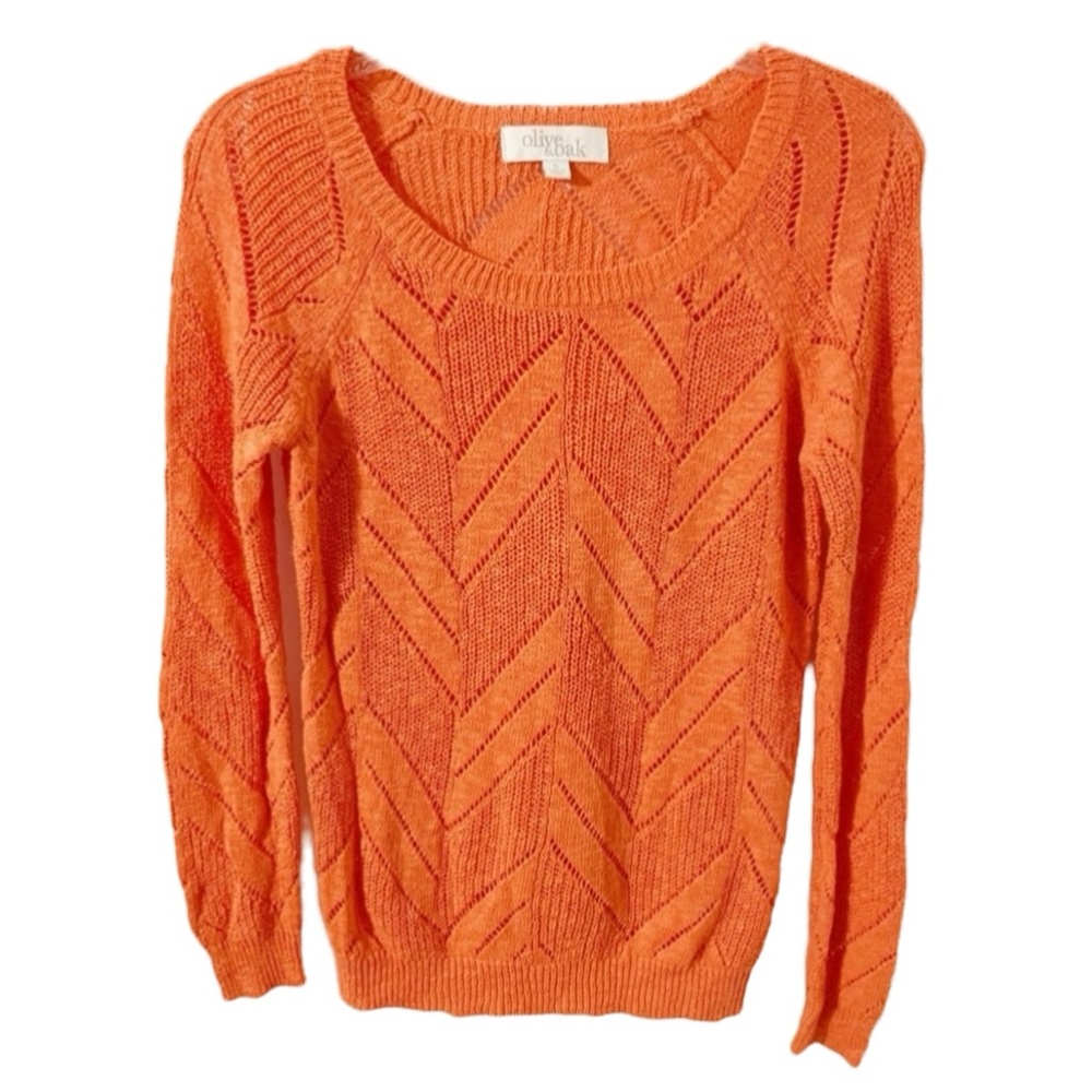 Olive and Oak Scoop Neck Open Knit Long Sleeve Sweater Chevron Like Design 🟠